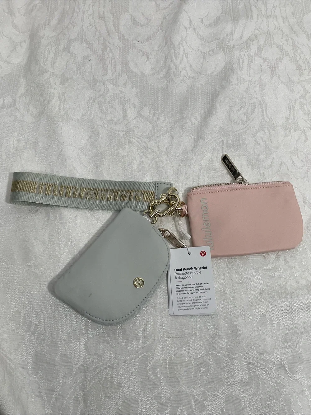 Lululemon NWT Dual Pouch Wristlet in Pink and Light Gray